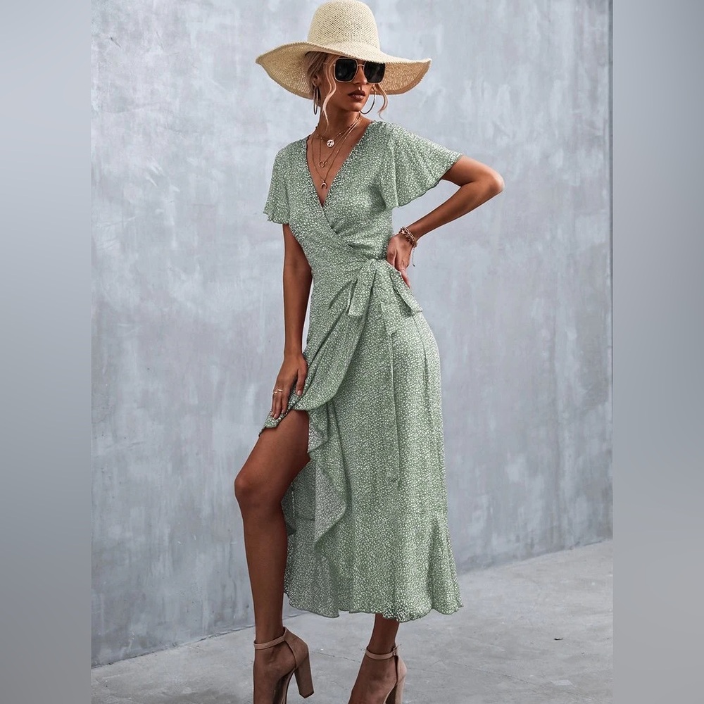 Elegant Green Wrap Dress